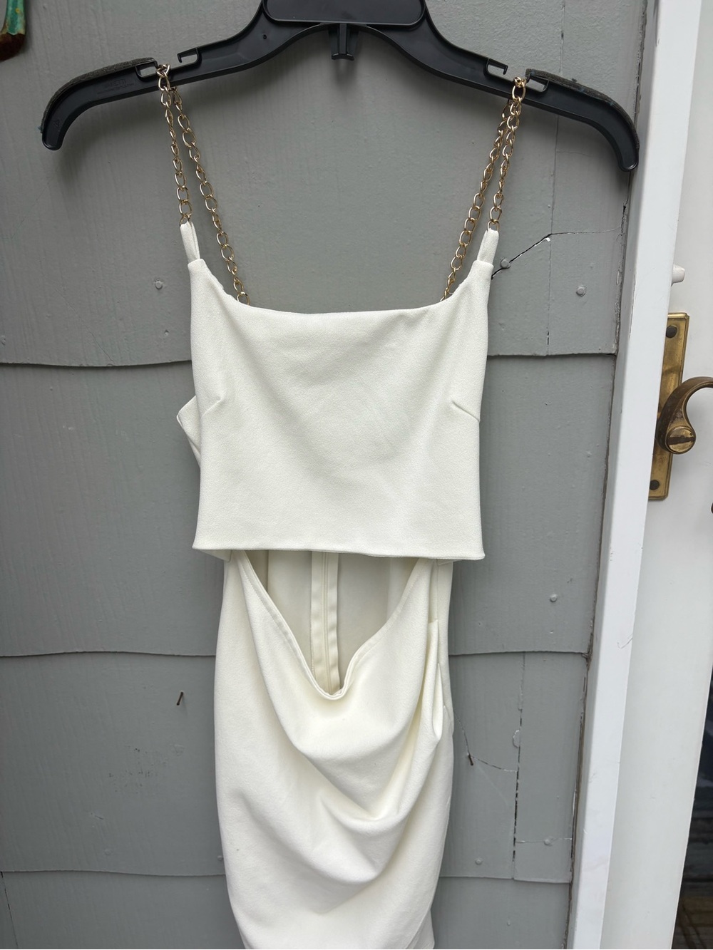 Chic White Cut-Out Dress with Gold Chain Straps